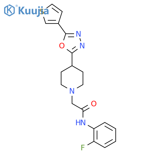 N-(2-fluorophenyl)-2-{4-5-(thiophen-3-yl)-1,3,4-oxadiazol-2-ylpiperidin-1-yl}acetamide structure