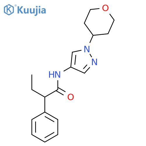 2-phenyl-N-(1-(tetrahydro-2H-pyran-4-yl)-1H-pyrazol-4-yl)butanamide structure