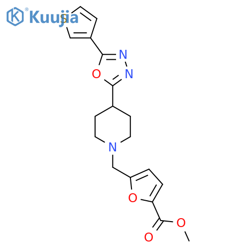 methyl 5-({4-5-(thiophen-3-yl)-1,3,4-oxadiazol-2-ylpiperidin-1-yl}methyl)furan-2-carboxylate structure