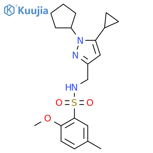 N-(1-cyclopentyl-5-cyclopropyl-1H-pyrazol-3-yl)methyl-2-methoxy-5-methylbenzene-1-sulfonamide structure