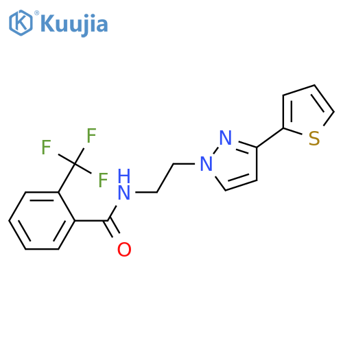 N-{2-[3-(thiophen-2-yl)-1H-pyrazol-1-yl]ethyl}-2-(trifluoromethyl)benzamide structure