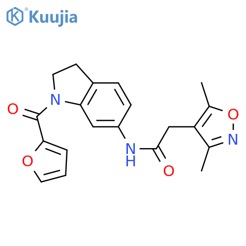 2-(3,5-dimethyl-1,2-oxazol-4-yl)-N-1-(furan-2-carbonyl)-2,3-dihydro-1H-indol-6-ylacetamide structure