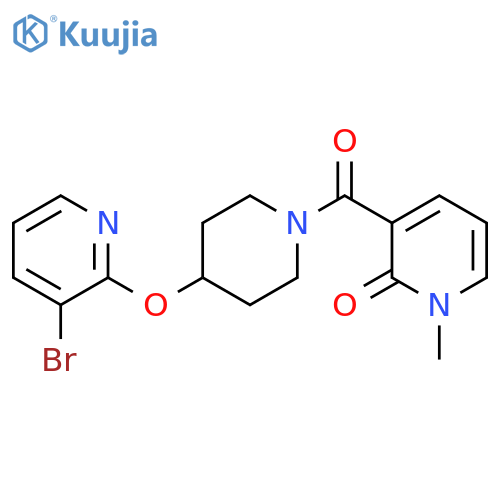 3-{4-[(3-bromopyridin-2-yl)oxy]piperidine-1-carbonyl}-1-methyl-1,2-dihydropyridin-2-one structure