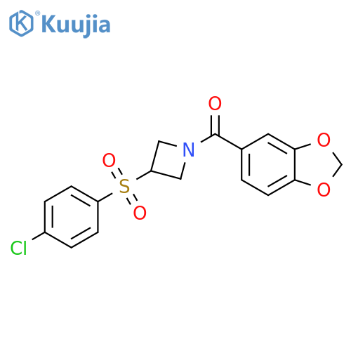 1-(2H-1,3-benzodioxole-5-carbonyl)-3-(4-chlorobenzenesulfonyl)azetidine structure