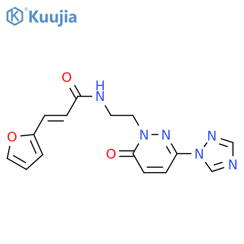 (2E)-3-(furan-2-yl)-N-{2-6-oxo-3-(1H-1,2,4-triazol-1-yl)-1,6-dihydropyridazin-1-ylethyl}prop-2-enamide structure