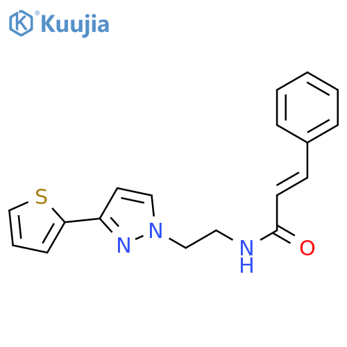 (2E)-3-phenyl-N-{2-3-(thiophen-2-yl)-1H-pyrazol-1-ylethyl}prop-2-enamide structure