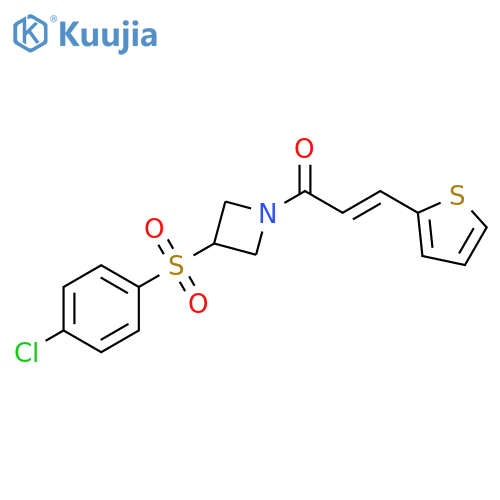 (2E)-1-3-(4-chlorobenzenesulfonyl)azetidin-1-yl-3-(thiophen-2-yl)prop-2-en-1-one structure