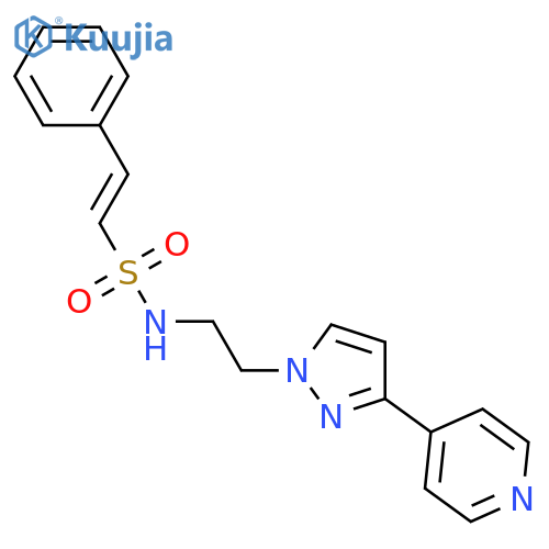 (E)-2-phenyl-N-{2-3-(pyridin-4-yl)-1H-pyrazol-1-ylethyl}ethene-1-sulfonamide structure
