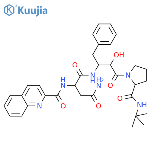 L-Prolinamide,N2-(2-quinolinylcarbonyl)-L-asparaginyl-2-hydroxy-4-phenyl-3-aminobutanoyl-N-(1,1-dimethylethyl)-(9CI) structure