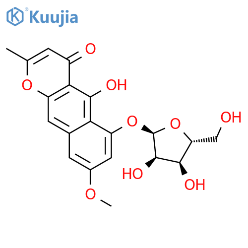 5-hydroxy-8-methoxy-2-methyl-6-(alpha-D-ribofuranosyloxy)-4H-naphtho[2,3-b]pyran-4-one structure