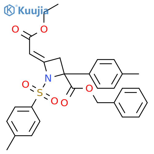 2-Azetidinecarboxylic acid, 4-(2-ethoxy-2-oxoethylidene)-2-(4-methylphenyl)-1-[(4-methylphenyl)sulfonyl]-, phenylmethyl ester, (2R,4E)- structure