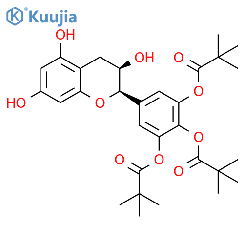 Propanoic acid, 2,2-dimethyl-, 1,1',1''-[5-[(2R,3R)-3,4-dihydro-3,5,7-trihydroxy-2H-1-benzopyran-2-yl]-1,2,3-benzenetriyl] ester structure