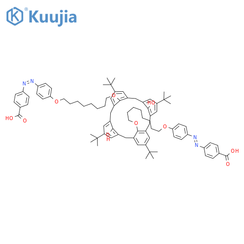 Benzoic acid, 4,4'-[[5,11,17,23-tetrakis(1,1-dimethylethyl)-26,28-dihydroxypentacyclo[19.3.1.13,7.19,13.115,19]octacosa-1(25),3,5,7(28),9,11,13(27),15,17,19(26),21,23-dodecaene-25,27-diyl]bis(oxy-8,1-octanediyloxy-4,1-phenylene-2,1-diazenediyl)]bis- structure