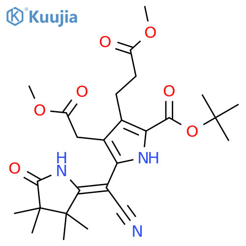 1H-Pyrrole-3-propanoic acid, 5-[cyano(3,3,4,4-tetramethyl-5-oxo-2-pyrrolidinylidene)methyl]-2-[(1,1-dimethylethoxy)carbonyl]-4-(2-methoxy-2-oxoethyl)-, methyl ester, (Z)- (9CI) structure