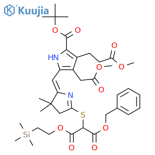 Propanedioic acid, [[2-[[5-[(1,1-dimethylethoxy)carbonyl]-3-(2-methoxy-2-oxoethyl)-4-(3-methoxy-3-oxopropyl)-1H-pyrrol-2-yl]methylene]-3,4-dihydro-3,3-dimethyl-2H-pyrrol-5-yl]thio]-, phenylmethyl 2-(trimethylsilyl)ethyl ester, (Z)- (9CI) structure