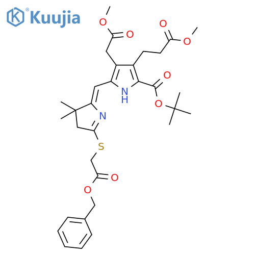 1H-Pyrrole-3-propanoic acid, 5-[[3,4-dihydro-3,3-dimethyl-5-[[2-oxo-2-(phenylmethoxy)ethyl]thio]-2H-pyrrol-2-ylidene]methyl]-2-[(1,1-dimethylethoxy)carbonyl]-4-(2-methoxy-2-oxoethyl)-, methyl ester, (Z)- (9CI) structure