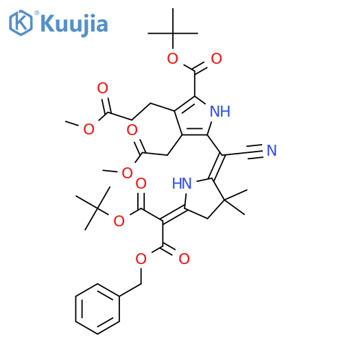 Propanedioic acid, [5-[cyano[5-[(1,1-dimethylethoxy)carbonyl]-3-(2-methoxy-2-oxoethyl)-4-(3-methoxy-3-oxopropyl)-1H-pyrrol-2-yl]methylene]-4,4-dimethyl-2-pyrrolidinylidene]-, 1,1-dimethylethyl phenylmethyl ester, (E,Z)- (9CI) structure