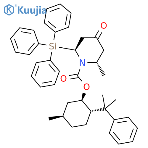 1-Piperidinecarboxylic acid, 2-methyl-4-oxo-6-(triphenylsilyl)-, (1R,2S,5R)-5-methyl-2-(1-methyl-1-phenylethyl)cyclohexyl ester, (2S,6S)- structure