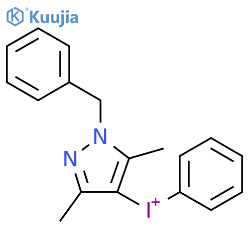 (1-benzyl-3,5-dimethyl-1H-pyrazol-4-yl)(phenyl)iodonium trifluoromethanesulfonate structure