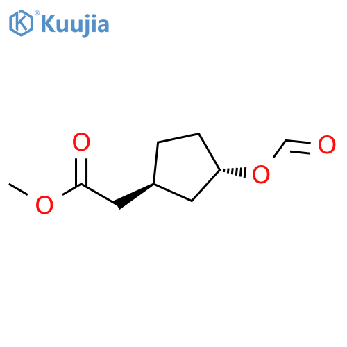 Cyclopentaneacetic acid, 3-(formyloxy)-, methyl ester, trans- structure