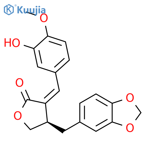 2(3H)-Furanone,4-(1,3-benzodioxol-5-ylmethyl)dihydro-3-[(3-hydroxy-4-methoxyphenyl)methylene]-,(3Z,4R)- structure
