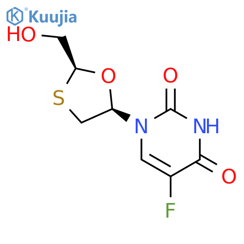 (2S-cis)-5-Fluoro-1-2-(hydroxymethyl)-1,3-oxathiolan-5-yl-2,4(1H,3H)-pyrimidinedione structure
