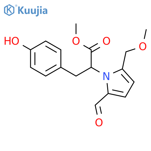 methyl 2-[2-formyl-5-(methoxymethyl)-1H-pyrrol-1-yl]-3-(4-hydroxyphenyl)propanoate structure