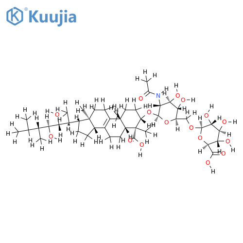 (22R,23S,24R)-3beta-O-(beta-D-glucopyranosyluronic acid-(1?6)-2-acetamido-2-deoxy-beta-D-glucopyranosido)-3,22,23-trihydroxy-24-methyl-30-norlanost-8(9)-en-29-oic acid structure