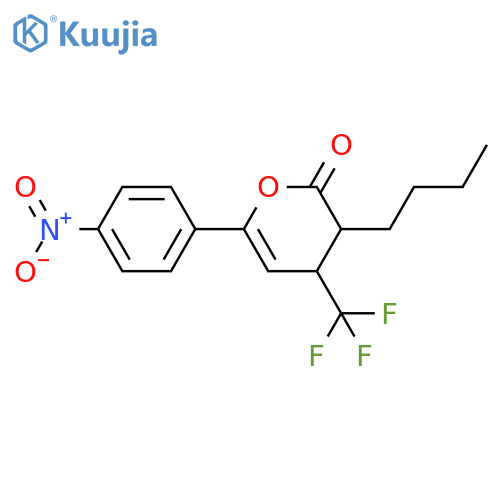 2H-Pyran-2-one, 3-butyl-3,4-dihydro-6-(4-nitrophenyl)-4-(trifluoromethyl)-, (3S,4S)- structure