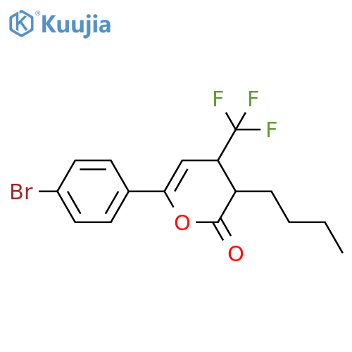 2H-Pyran-2-one, 6-(4-bromophenyl)-3-butyl-3,4-dihydro-4-(trifluoromethyl)-, (3R,4R)- structure