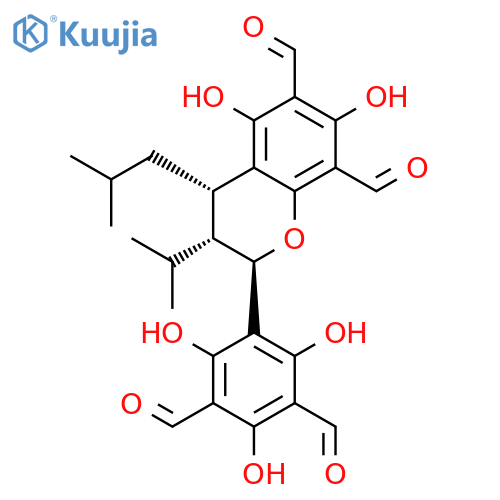 2H-1-Benzopyran-6,8-dicarboxaldehyde,2-(3,5-diformyl-2,4,6-trihydroxyphenyl)-3,4-dihydro-5,7-dihydroxy-3-(1-methylethyl)-4-(2-methylpropyl)-,(2R,3R,4S)-rel- structure