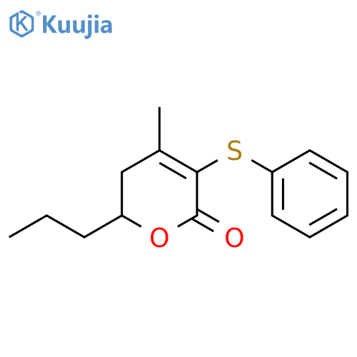 2H-Pyran-2-one, 5,6-dihydro-4-methyl-3-(phenylthio)-6-propyl- structure