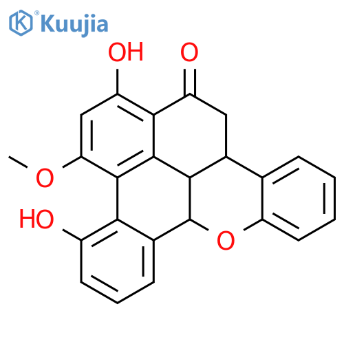 14H-Benzo[c]naphtho[2,1,8-mna]xanthen-14-one,7b,12b,13,14c-tetrahydro-1,4-dihydroxy-3-methoxy-, (7bR,12bS,14cS)-rel-(-)-(9CI) structure