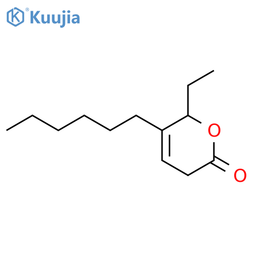 2H-Pyran-2-one, 6-ethyl-5-hexyl-3,6-dihydro- structure