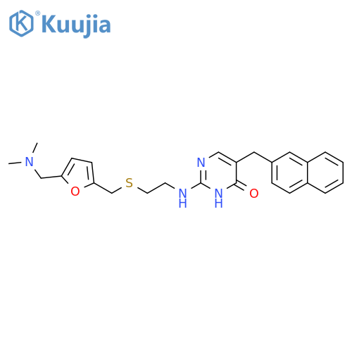 4(3H)-Pyrimidinone,2-[[2-[[[5-[(dimethylamino)methyl]-2-furanyl]methyl]thio]ethyl]amino]-5-(2-naphthalenylmethyl)- structure