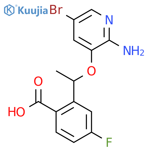 2-[1-(2-Amino-5-bromopyridin-3-yl)oxyethyl]-4-fluorobenzoic acid structure