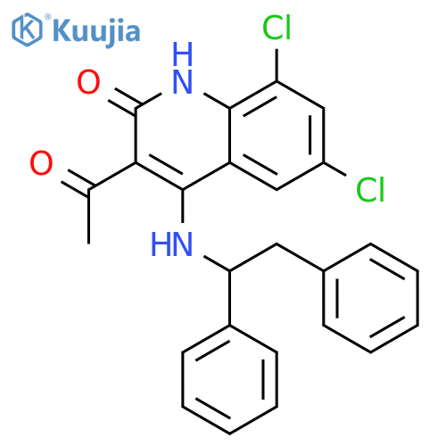 2(1H)-Quinolinone, 3-acetyl-6,8-dichloro-4-[(1,2-diphenylethyl)amino]- structure