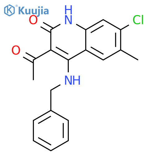 2(1H)-Quinolinone, 3-acetyl-7-chloro-6-methyl-4-[(phenylmethyl)amino]- structure