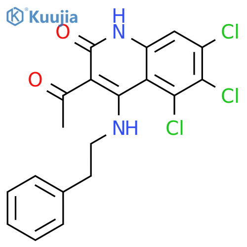 2(1H)-Quinolinone, 3-acetyl-5,6,7-trichloro-4-[(2-phenylethyl)amino]- structure