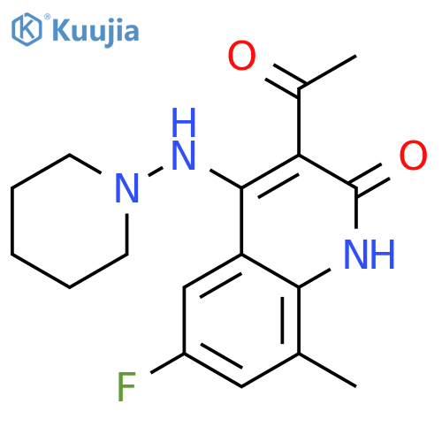 2(1H)-Quinolinone, 3-acetyl-6-fluoro-8-methyl-4-(1-piperidinylamino)- structure