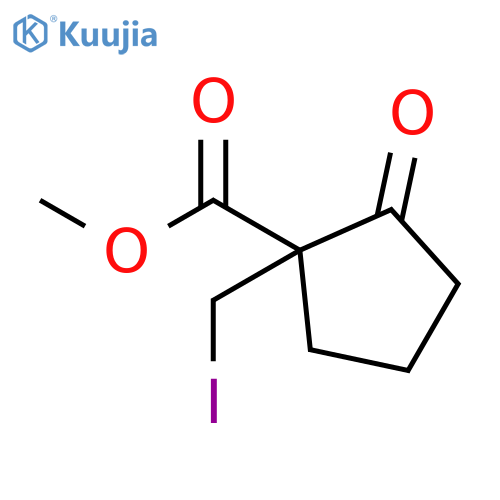 Cyclopentanecarboxylic acid, 1-(iodomethyl)-2-oxo-, methyl ester structure