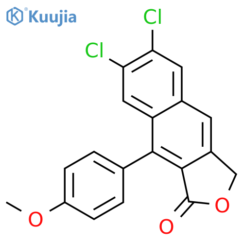 Naphtho[2,3-c]furan-1(3H)-one, 6,7-dichloro-9-(4-methoxyphenyl)- structure
