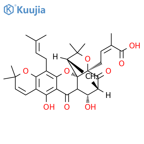 (2Z)-4-[(1R,3aS,5S,6S,14aS)-3a,4,5,6,6a,7-Hexahydro-6,8-dihydroxy-3,3,11,11-tetramethyl-13-(3-methyl-2-buten-1-yl)-7,15-dioxo-1,5-methano-1H,3H,11H-furo[3,4-g]pyrano[3,2-b]xanthen-1-yl]-2-methyl-2-butenoic acid structure