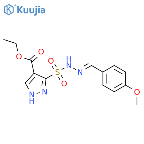 1H-Pyrazole-4-carboxylicacid, 3-[[2-[(4-methoxyphenyl)methylene]hydrazinyl]sulfonyl]-, ethyl ester structure