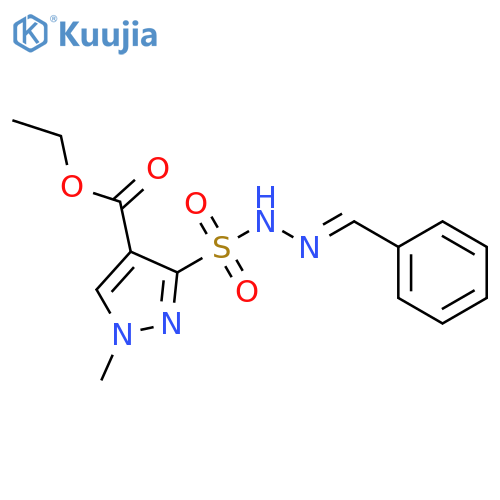1H-Pyrazole-4-carboxylicacid, 1-methyl-3-[[2-(phenylmethylene)hydrazinyl]sulfonyl]-, ethyl ester structure