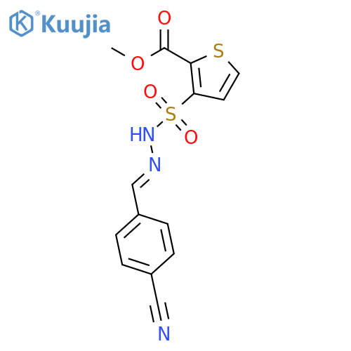 2-Thiophenecarboxylicacid, 3-[[2-[(4-cyanophenyl)methylene]hydrazinyl]sulfonyl]-, methyl ester structure