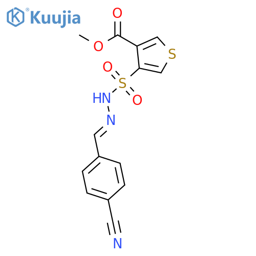 3-Thiophenecarboxylicacid, 4-[[2-[(4-cyanophenyl)methylene]hydrazinyl]sulfonyl]-, methyl ester structure