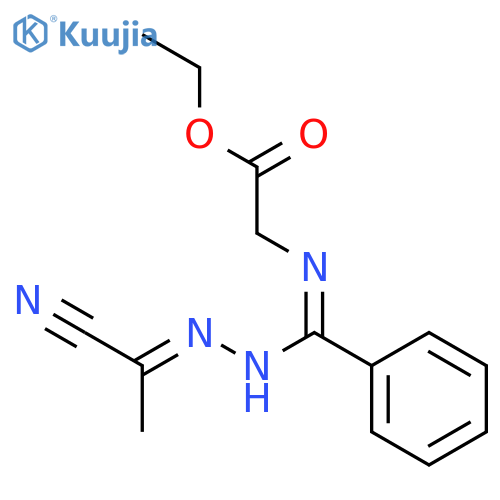 Glycine, N-[[(1-cyanoethylidene)hydrazino]phenylmethylene]-, ethyl ester structure