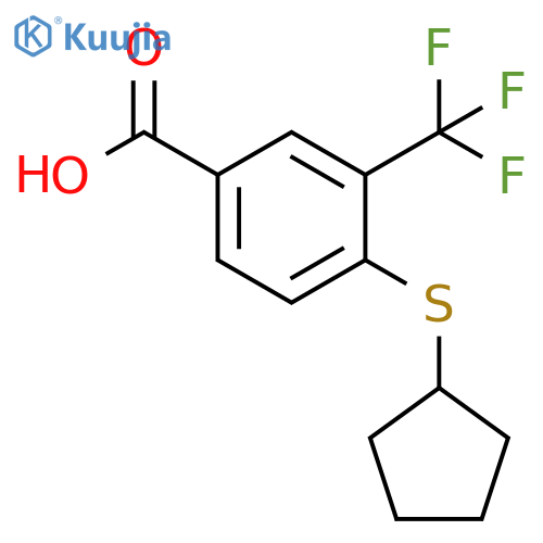 4-(cyclopentylsulfanyl)-3-(trifluoromethyl)benzoic acid structure