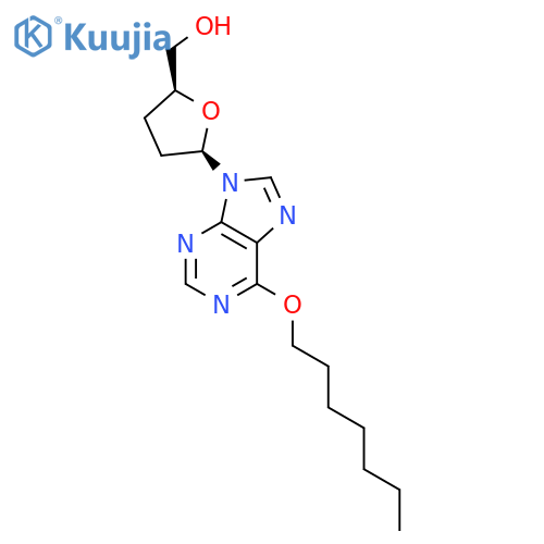 Inosine, 2',3'-dideoxy-6-O-heptyl- structure